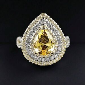 NWT MOONSO LUXURY STUNNING YELLOW CITRINE PEAR SHAPE DESIGN RING Size 8